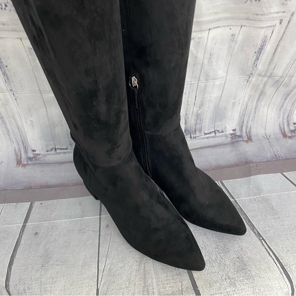 Steve Madden Eagerly Over The Knee Boots Suede Ties Pointed Toe Black 7.5M NEW - Picture 4 of 16